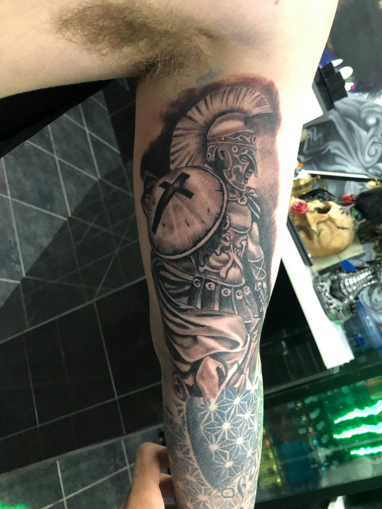 Gladiator helmet in honor of my brother by Mike  Amber Island Tattoo  Easley SC  rtattoos