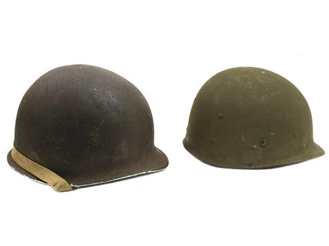 US M-1 heavy helmet placed next to an M1 liner