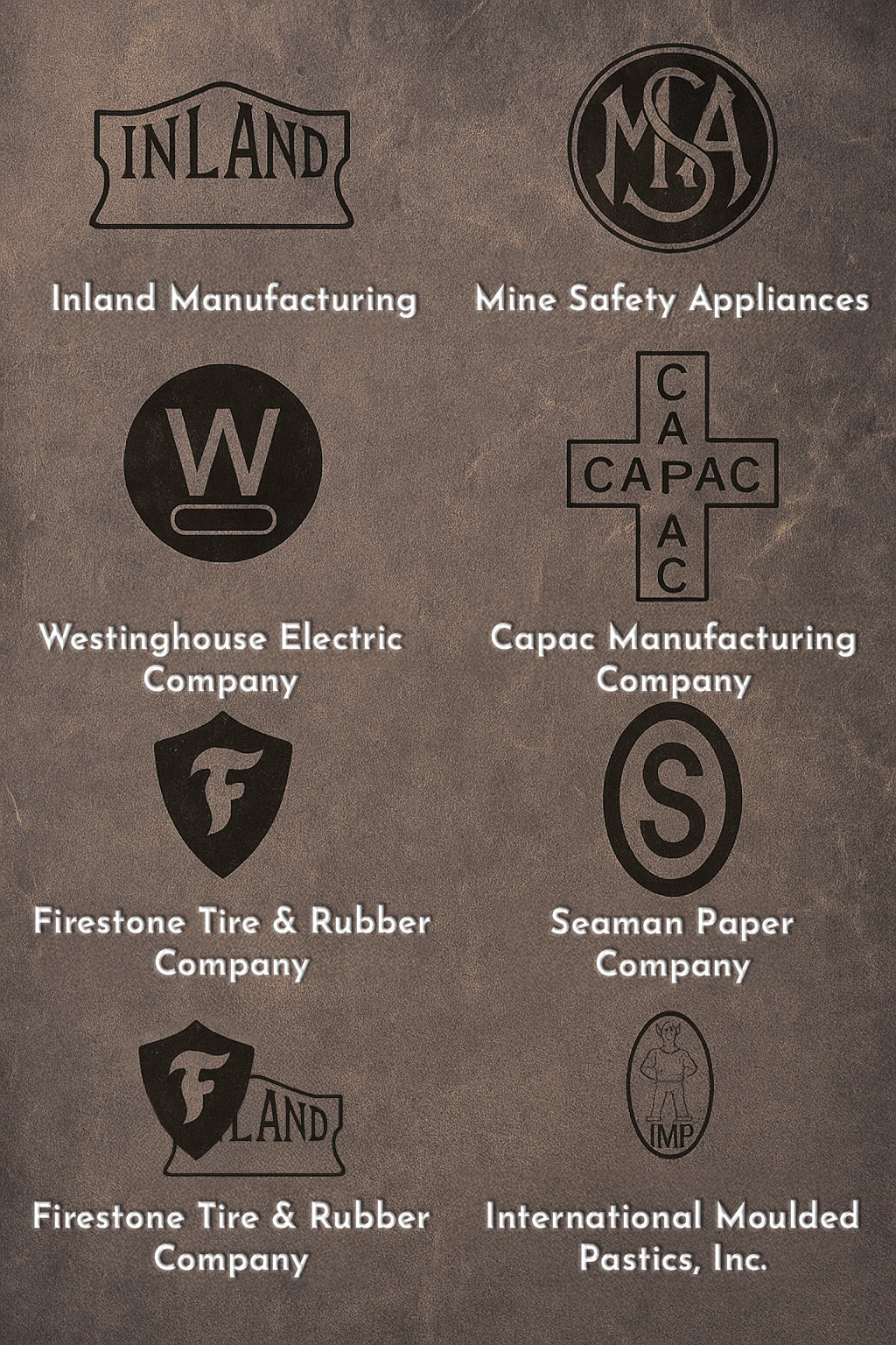 Logos of the manufacturers of US WW2 helmet liners