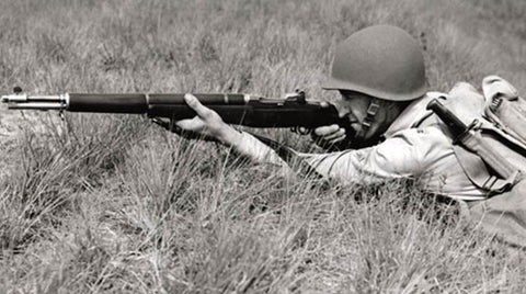 US WW2 soldier in shooting training with the M1 Garand