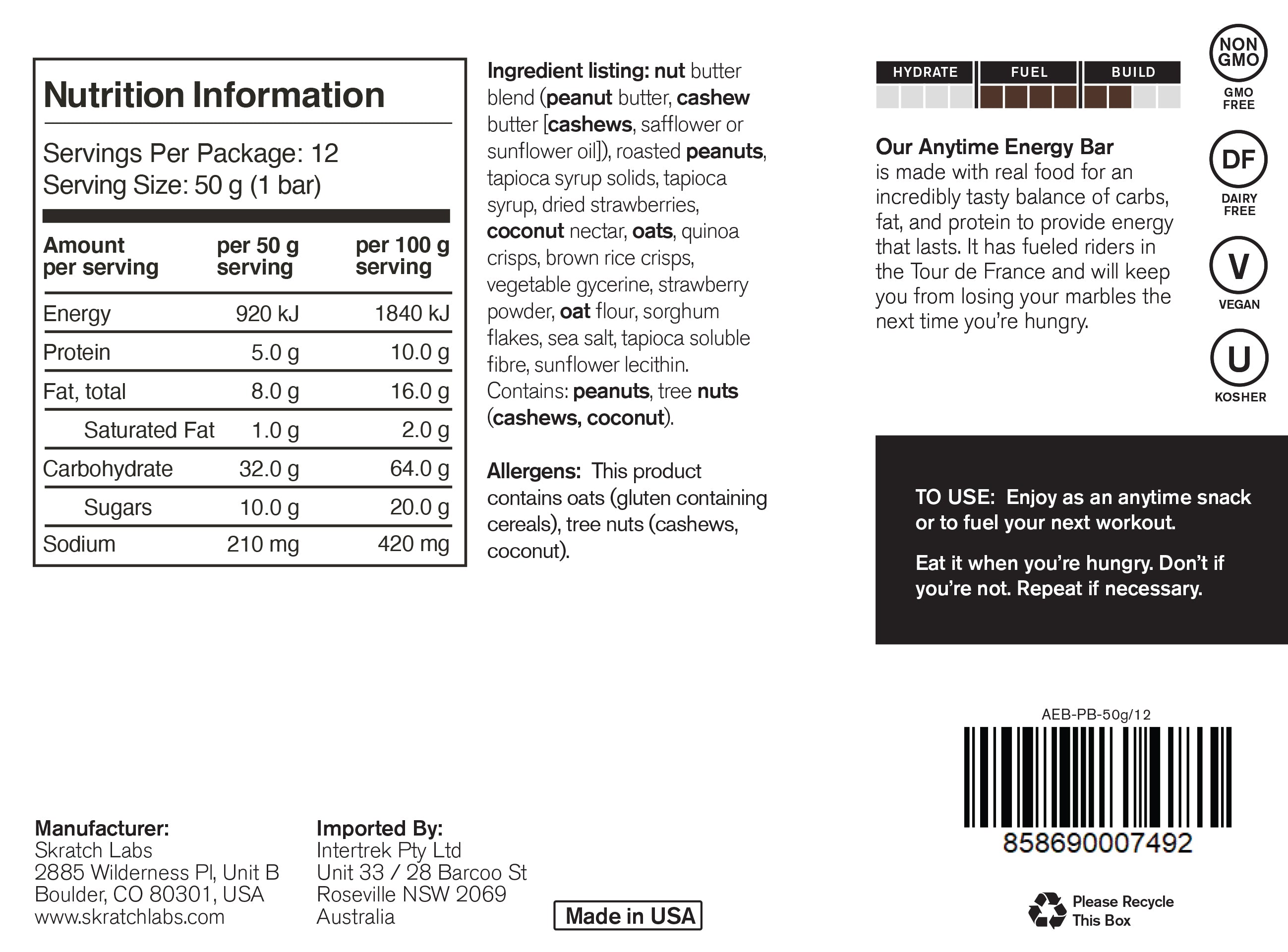 Skratch Labs - Energy Bars in Peanut butter & Strawberries flavour