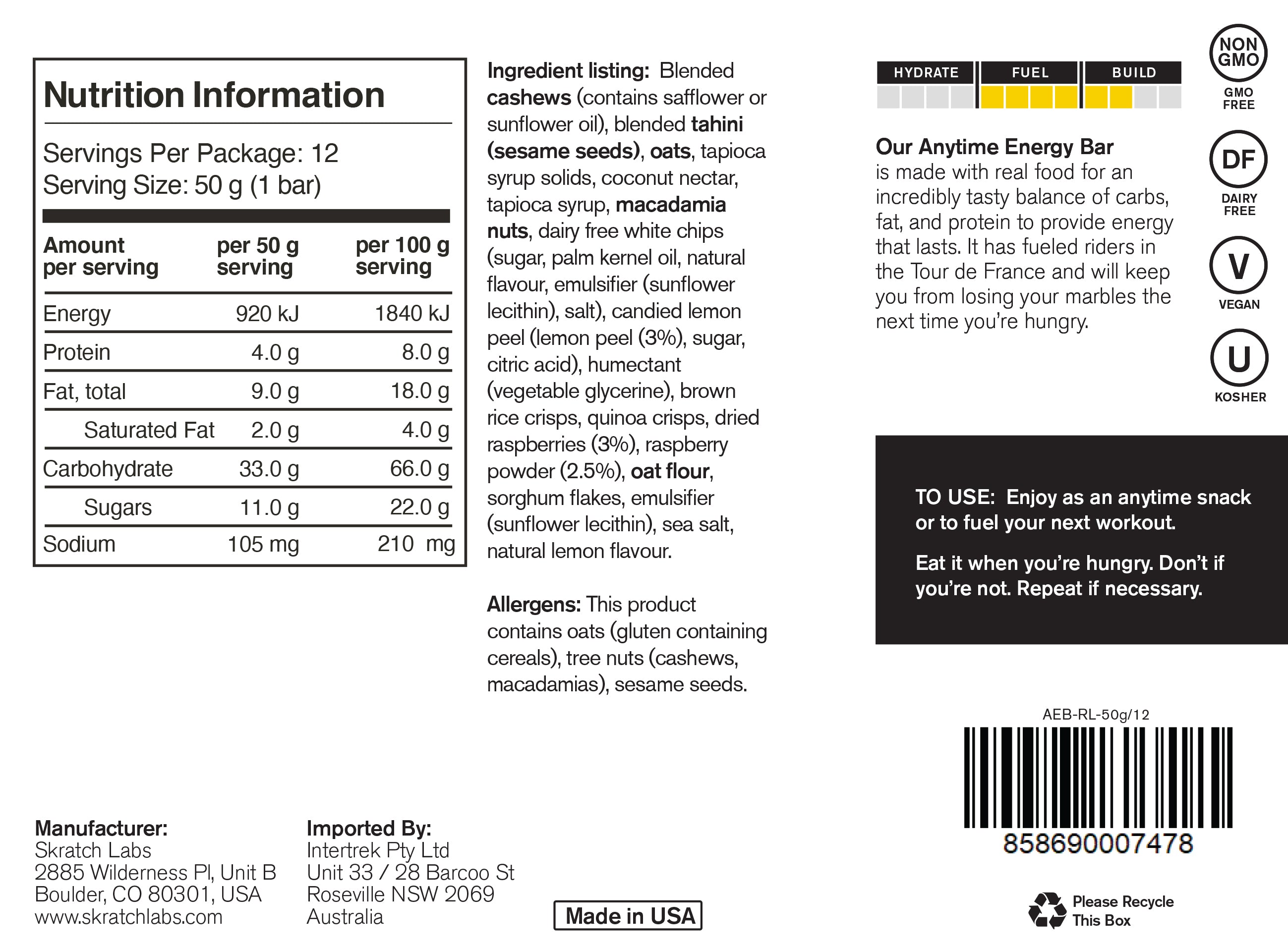 Skratch Labs - Energy Bars in Raspberries & Lemons flavour