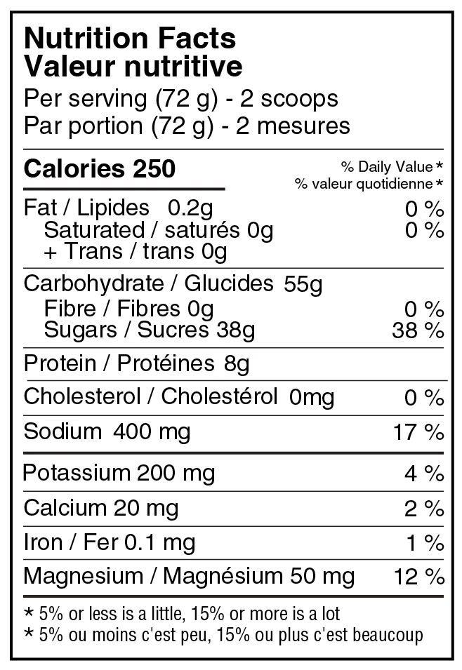 Naak - Energy Drink Mix - Peach Apricot - Nutrition Chart