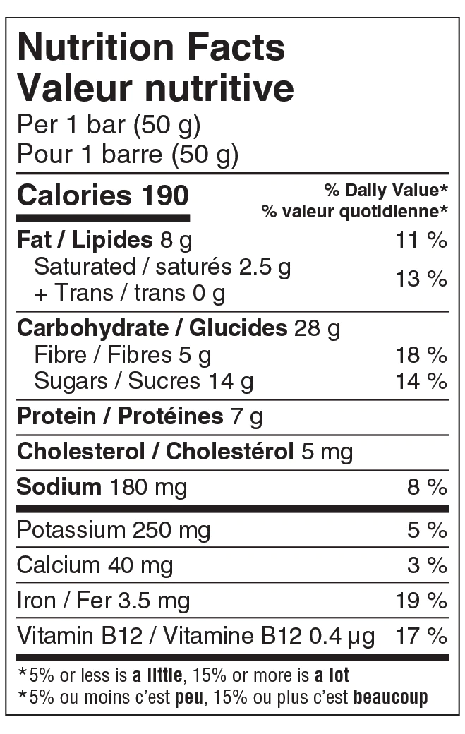 Naak - Ultra Energy Bar - Almond & Chocolate - Nutritional Chart
