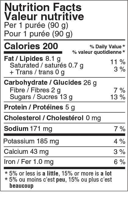 Naak - Ultra Energy Puree - Sweet Potatoes & Butternut Squash - Nutritional Chart