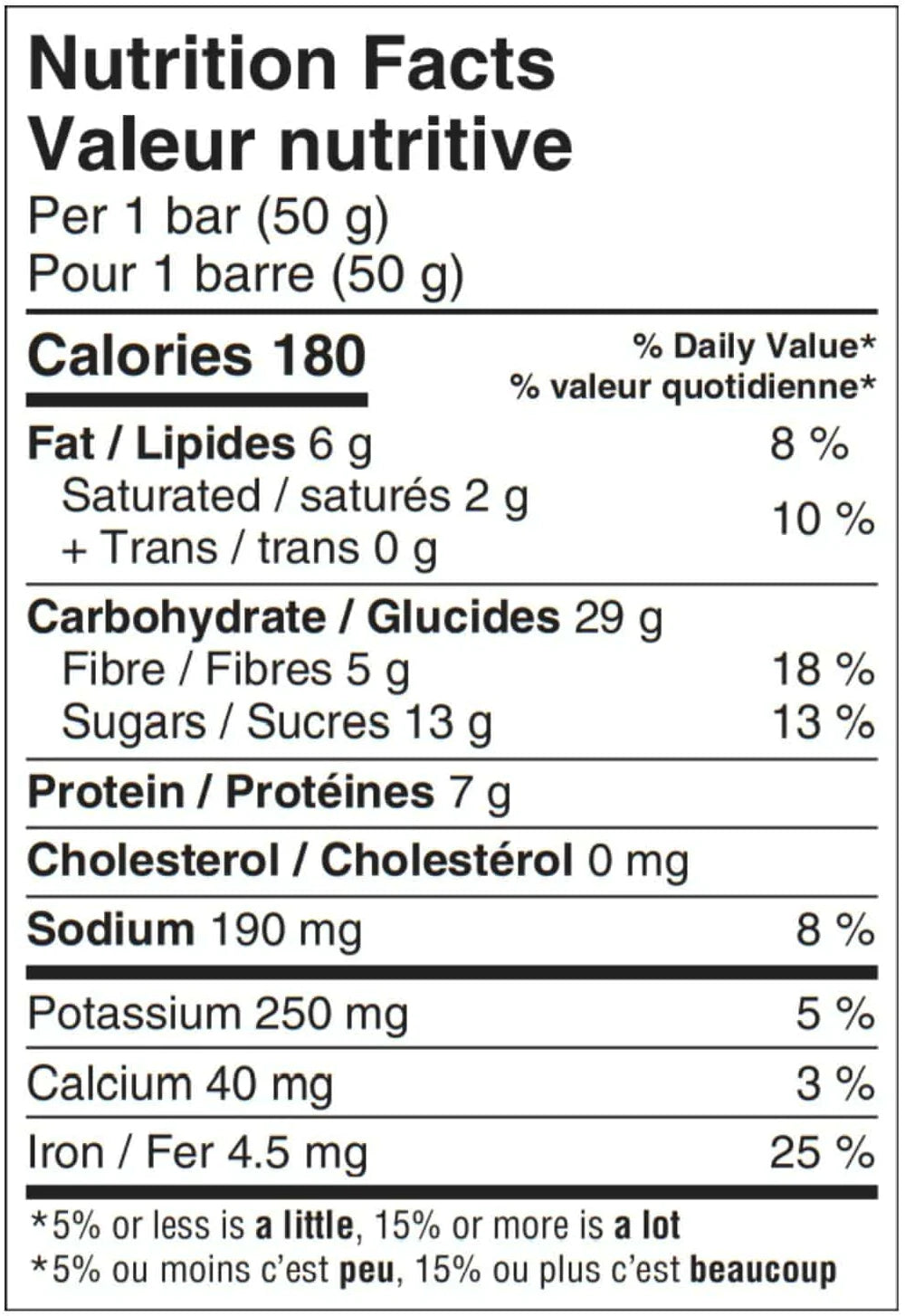 Naak - Ultra Energy Bar - Mocha - Nutritional Chart