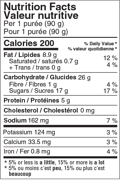 Naak - Ultra Energy Puree - Apple & Maple Syrup - Nutritional Chart