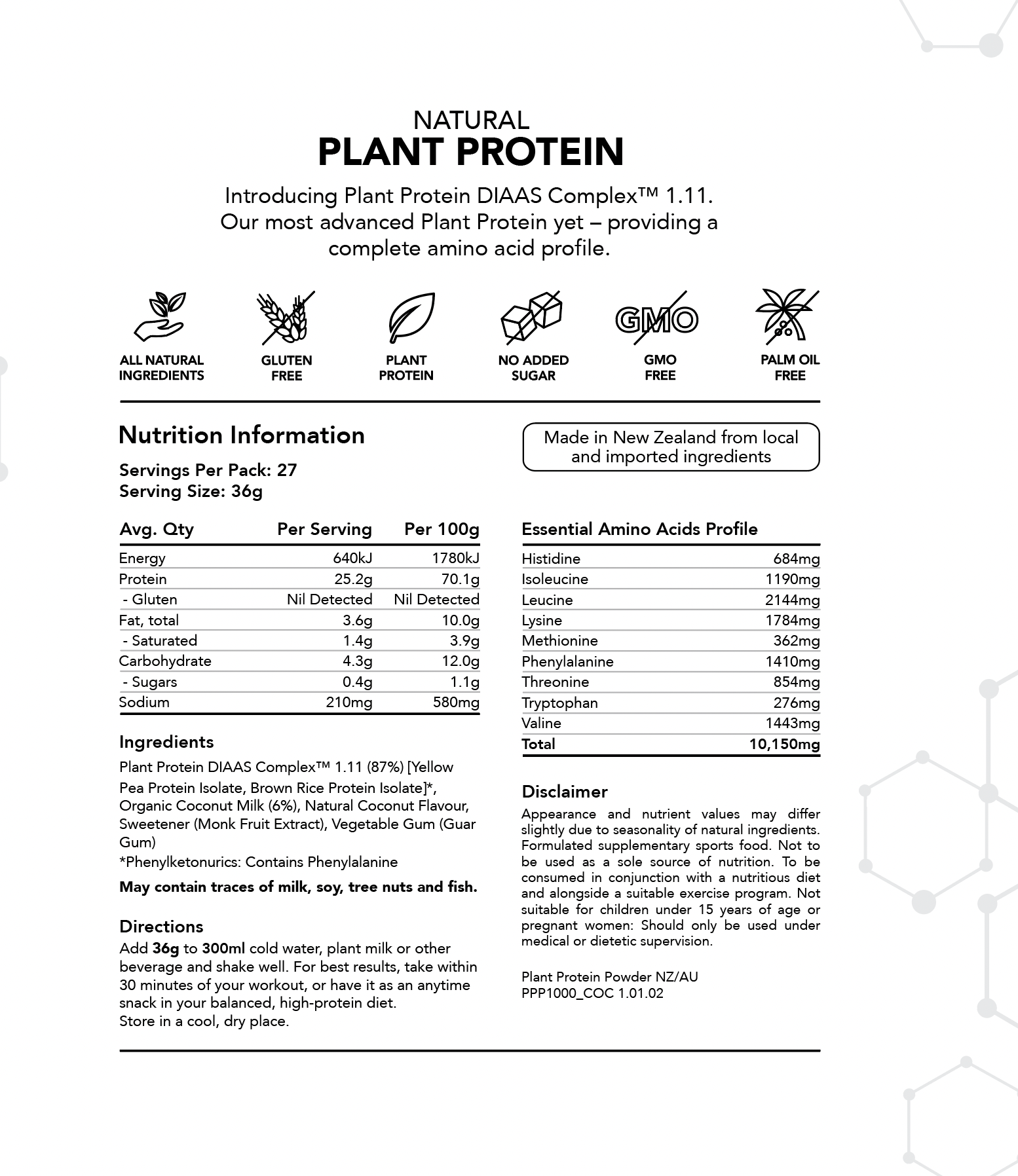 Radix Nutrition - Plant Protein DIAAS Complex™ 1.30 in coconut flavour 