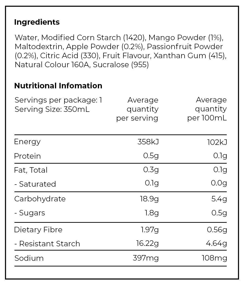 PREPD Hydration Recover Drink nutrition chart in mango & passionfruit 