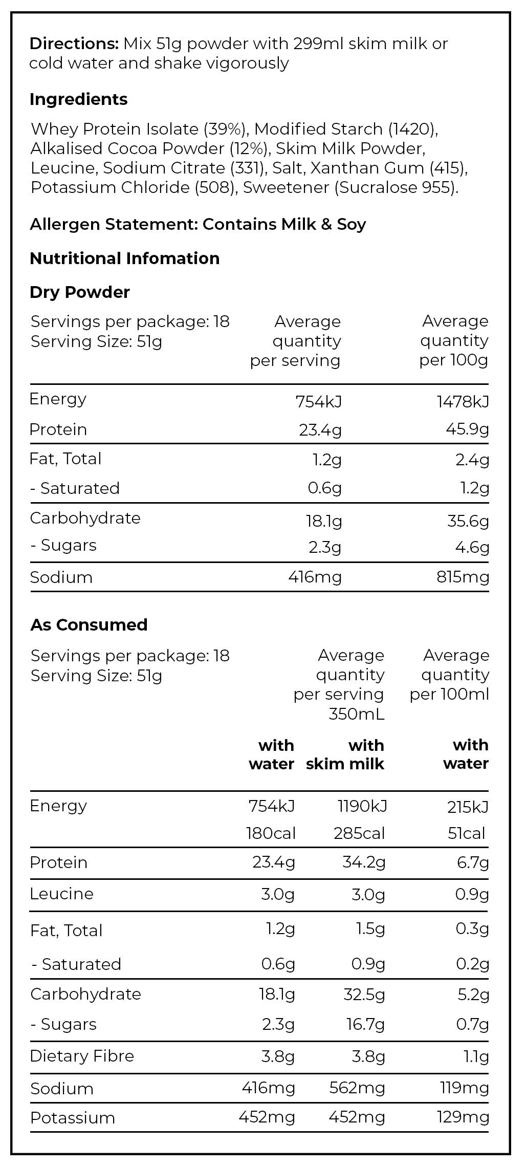 PREPD Hydration Recover nutrition chart in chocolate flavour 