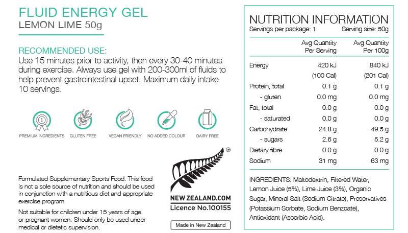 Pure Sports Nutrition - Fluid Energy Gels - Lemon Lime