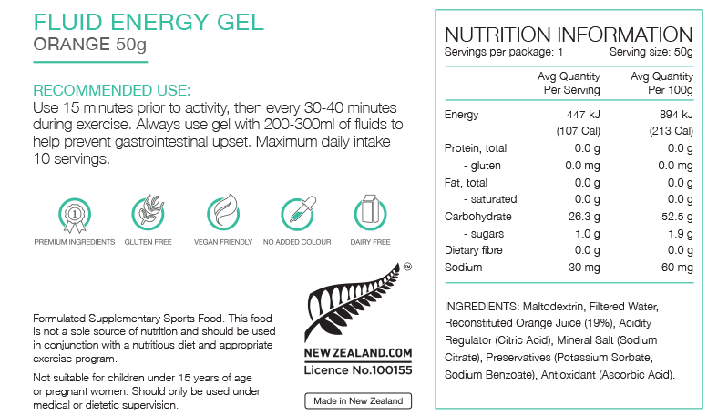 Pure Sports Nutrition - Fluid Energy Gels - Orange