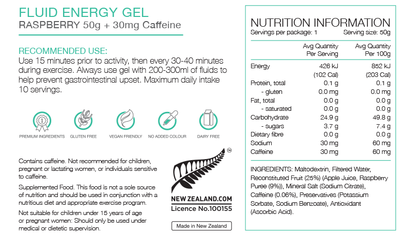 Pure Sports Nutrition - Fluid Energy Gels - Raspberry (with caffeine)