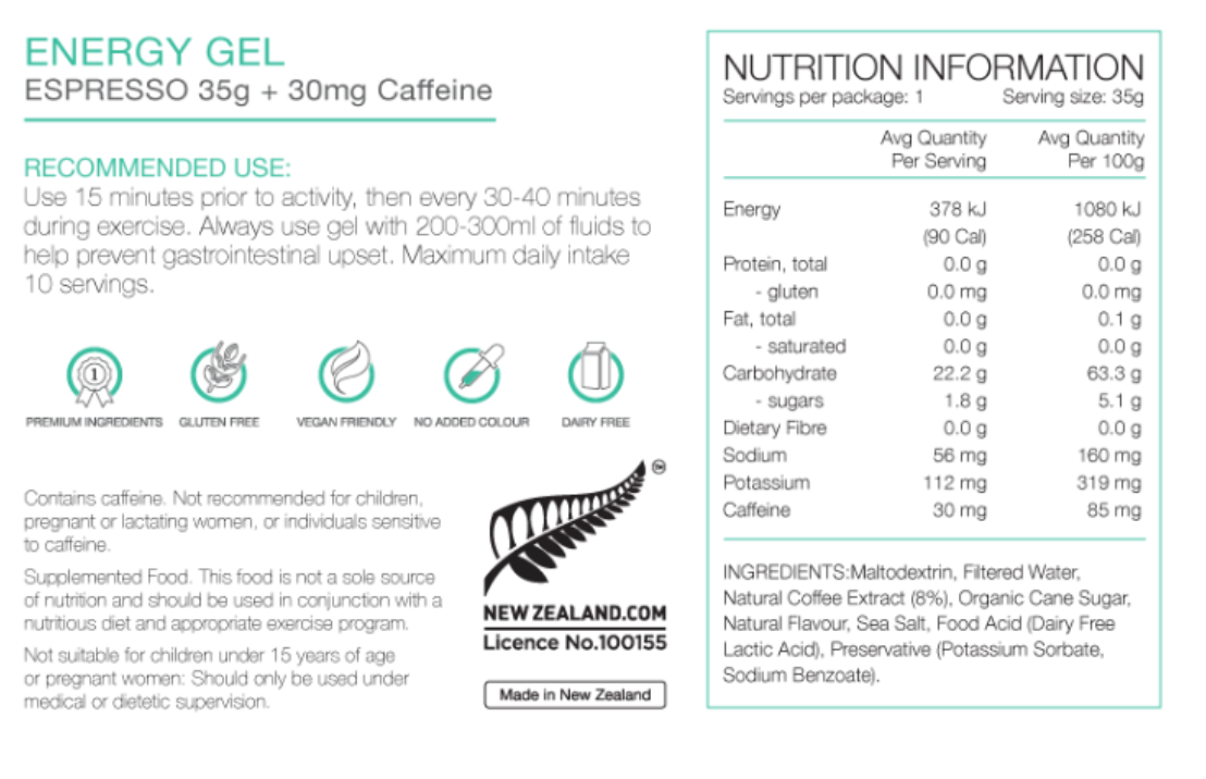 Pure Sports Nutrition - Energy Gels - Espresso (with caffeine)