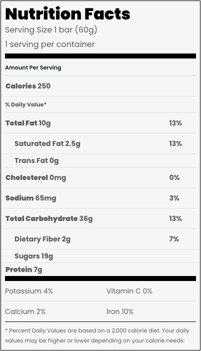 Bonk Breaker - Energy Bar - Apple Pie - Nutritional Chart