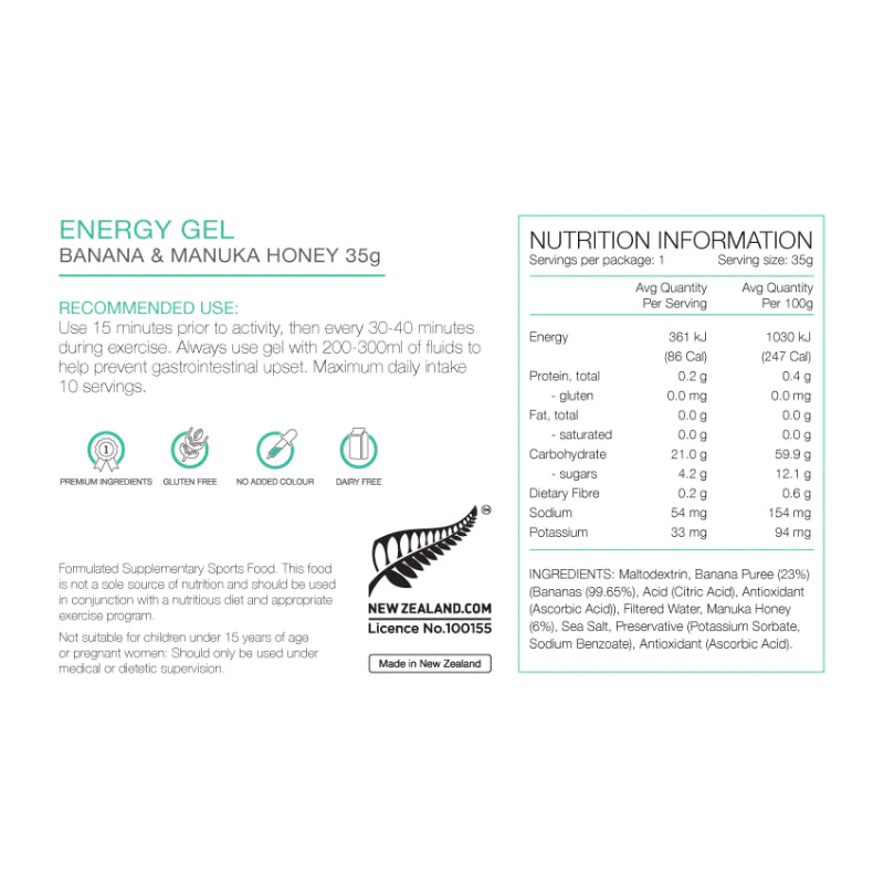 Pure Sports Nutrition - Energy Gels - Banana Manuka Honey