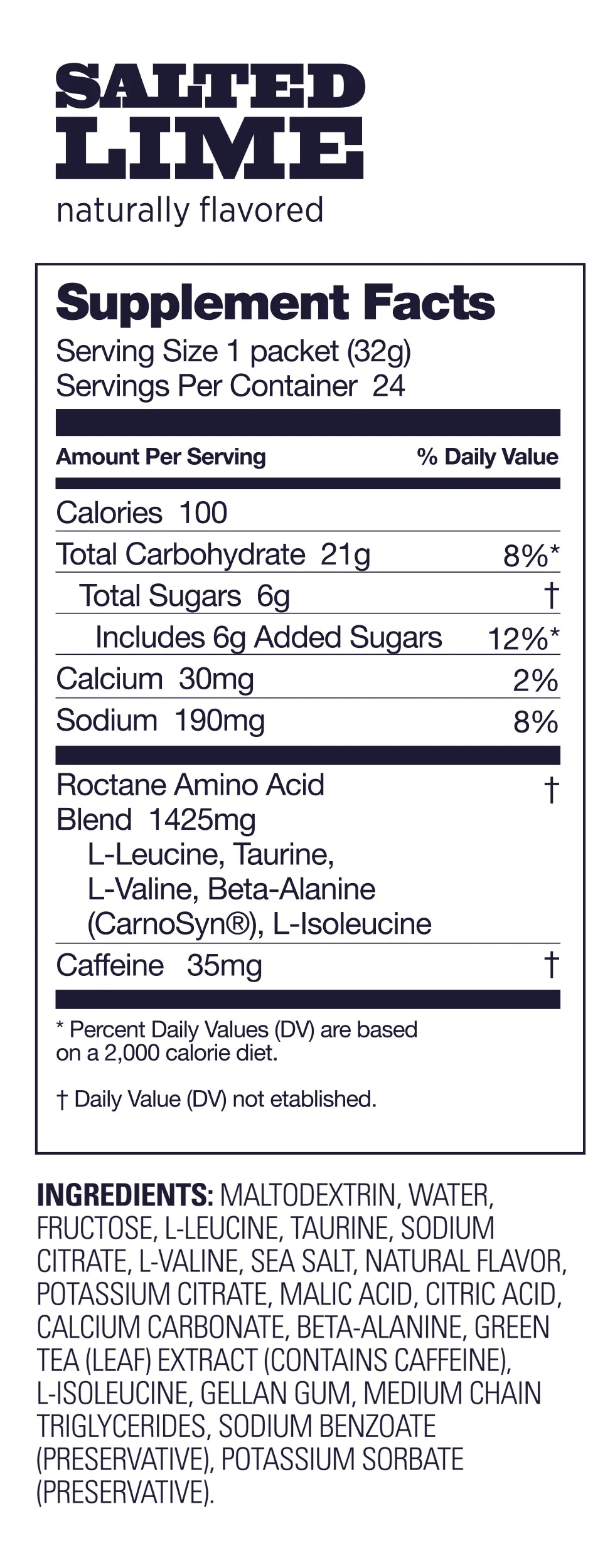 GU Energy - Roctane Energy Gels - Salted Lime (with caffeine) - Nutritional Chart