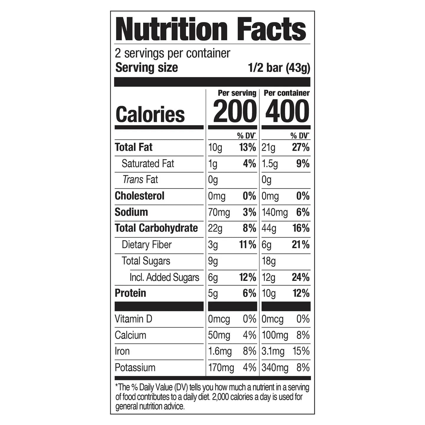 Probar - Meal Bar - Blueberry Muffin - Nutrition Chart