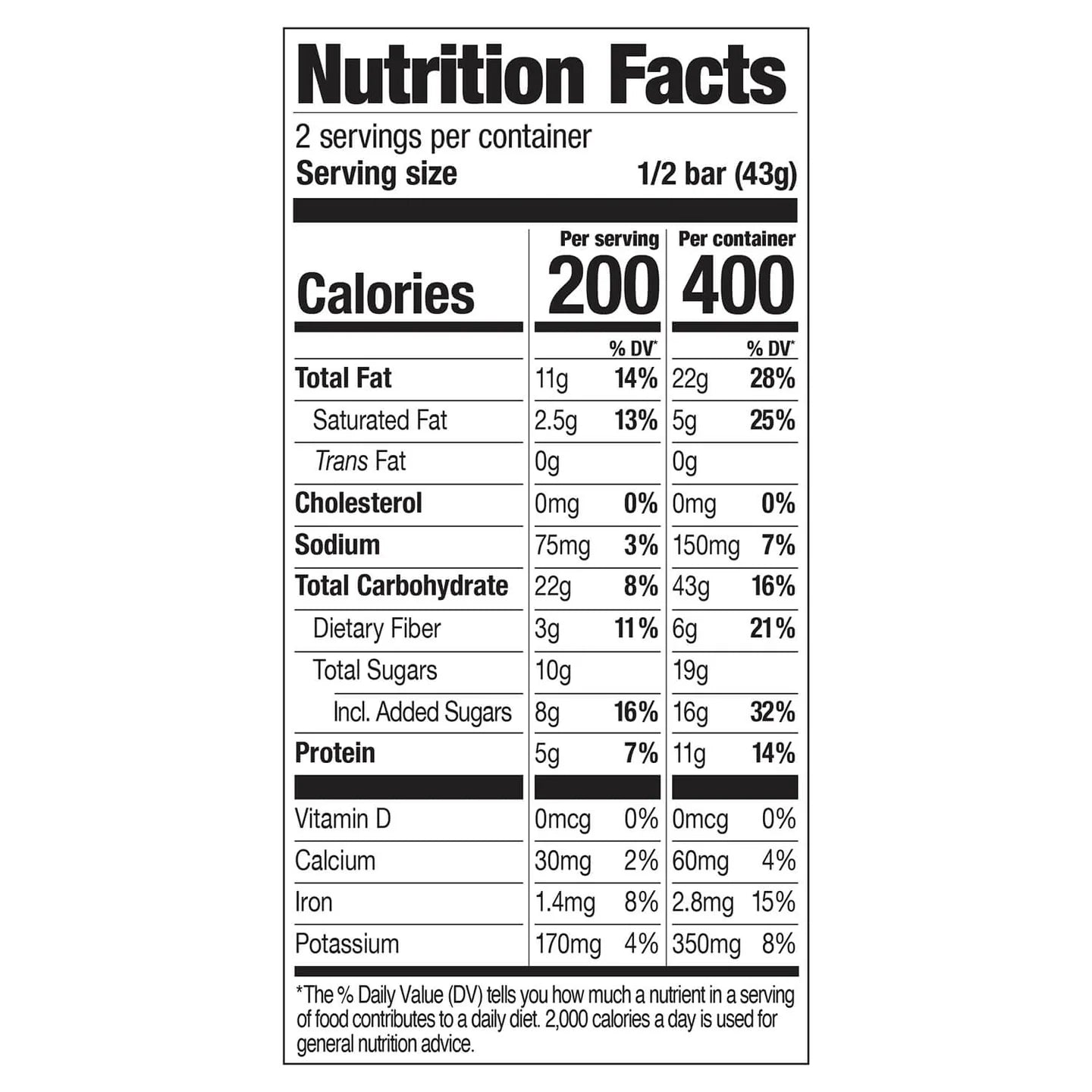 Probar - Meal Bar - Peanut Butter Choc Chip - Nutrition Chart