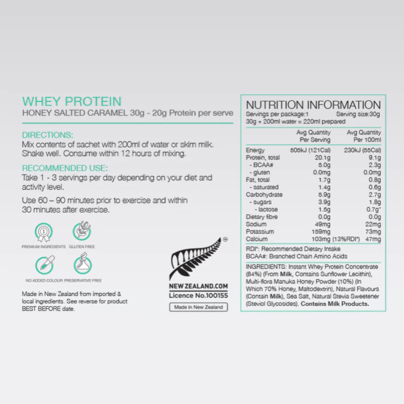 Pure Sports Nutrition - Whey Protein 30g Sachet - Salted Caramel - Chart