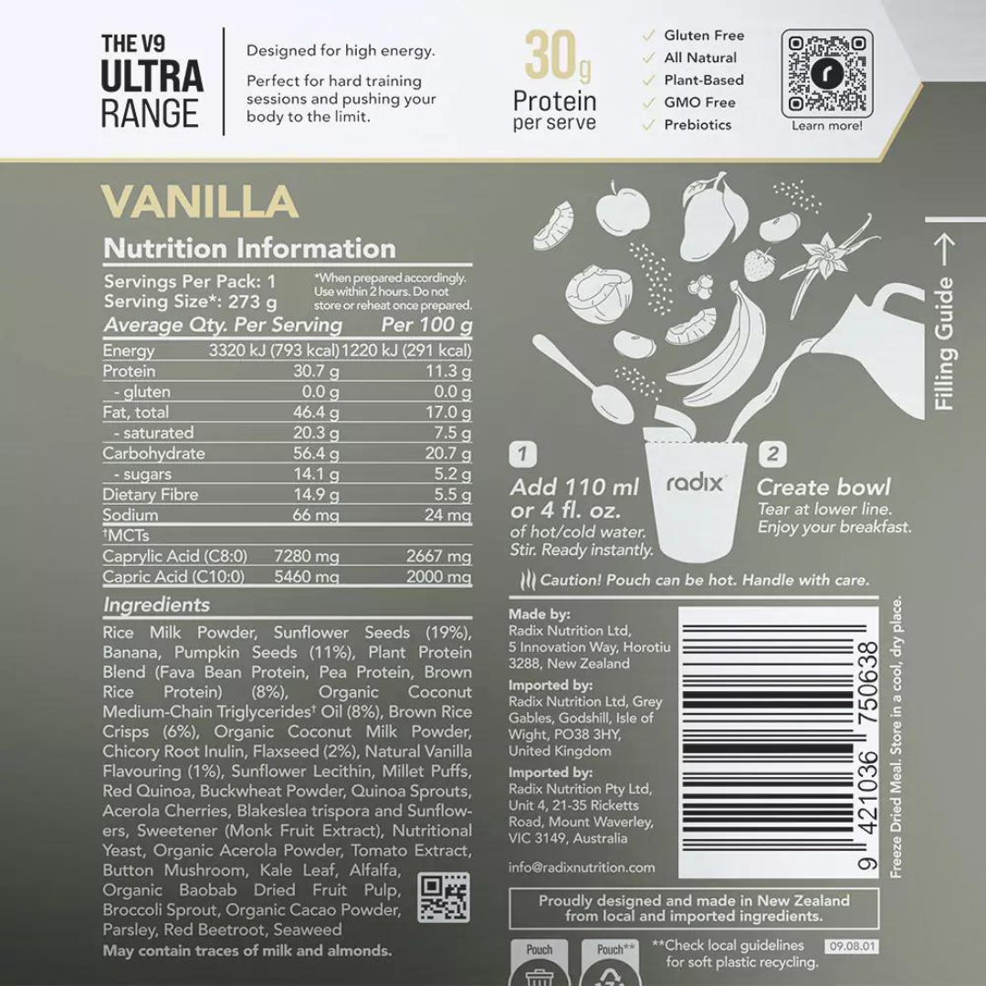 Radix Nutrition - Ultra Breakfast - Vanilla - Nutrition