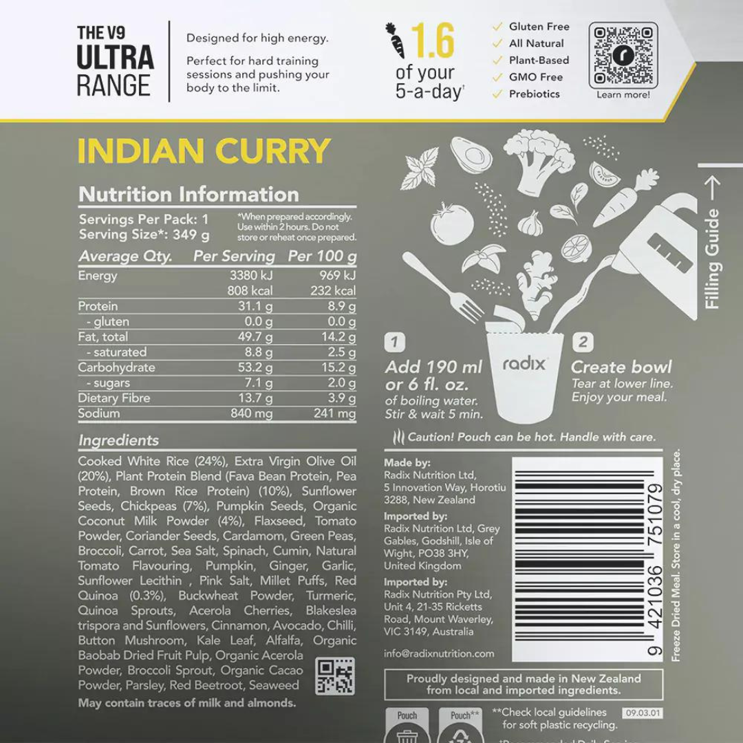 Radix Nutrition - Ultra Meal - Indian Curry - Nutritional Chart
