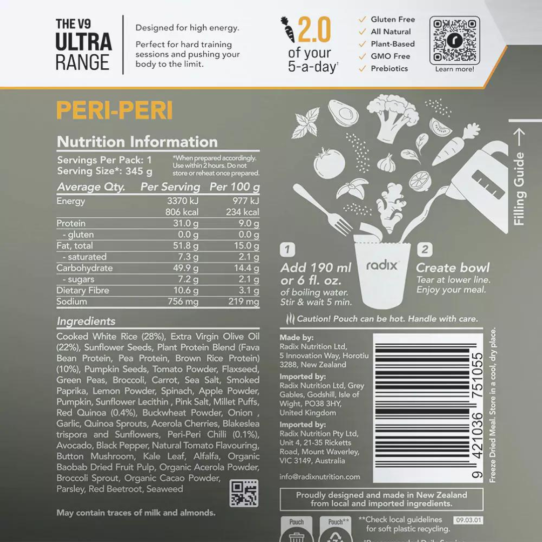 Radix Nutrition - Ultra Meal - Peri-Peri - Nutritional Chart