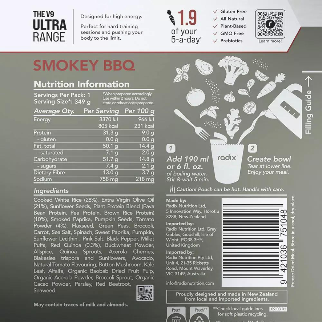 Radix Nutrition - Ultra Meal - Smokey Barbecue - Nutritional Chart