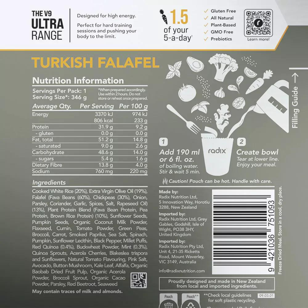 Radix Nutrition - Ultra Meal - Turkish Falafel - Nutritional Chart