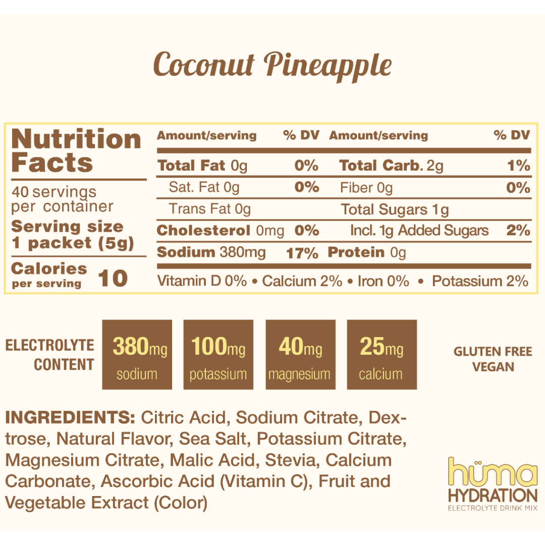 Huma Hydration - Electrolyte Drink Mix - Pineapple Coconut - Nutrition