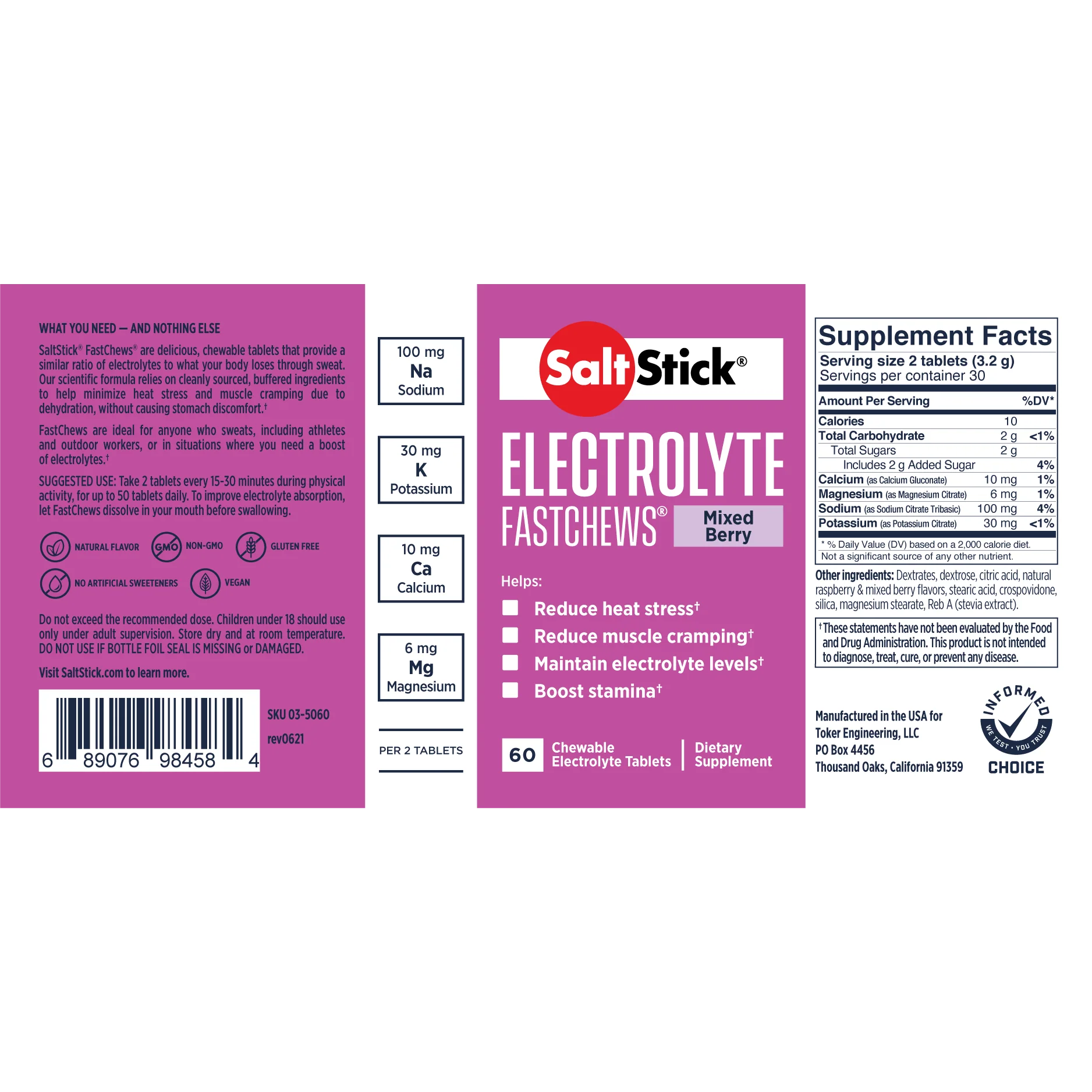 SaltStick - Electrolyte FastChews Sachet - Mixed Berry - Nutrition Chart