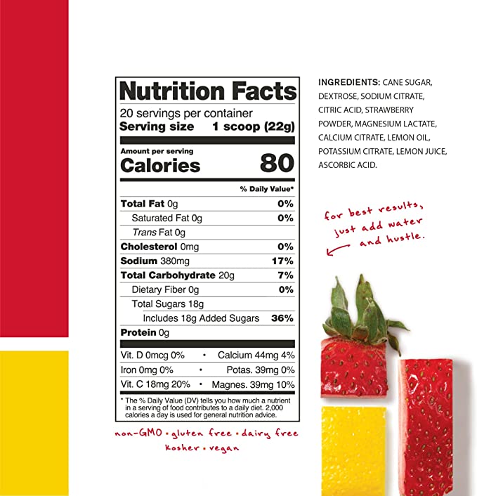 Skratch Labs - Sport Hydration Drink Mix - Strawberry & Lemonade (22g) - Nutrition Chart