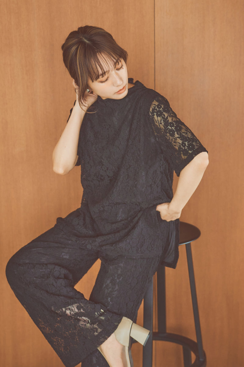 レーススリットブラウス BLACK