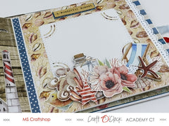 envelope album tutorial desinged by MS Craftshop for Academy Craft O'Clock, "Seaside greetings" collection, scrapbooking, diy