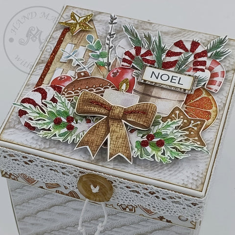 Christmas exploding box, made to order, designed by MS Craftshop, Lemoncraft paper, collection "Natural Christmas", cardmaking, presentation