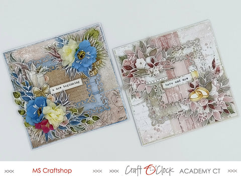 Academy Craft O'Clock, tutorial, wedding cards, desinged by MS Craftshop, collections: "A cordinal invitation" and "Wedding dream"