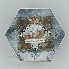 Cardmaking, a winter themed hexagonal-shaped exploding box, made to order, designed by MS Craftshop, presentation