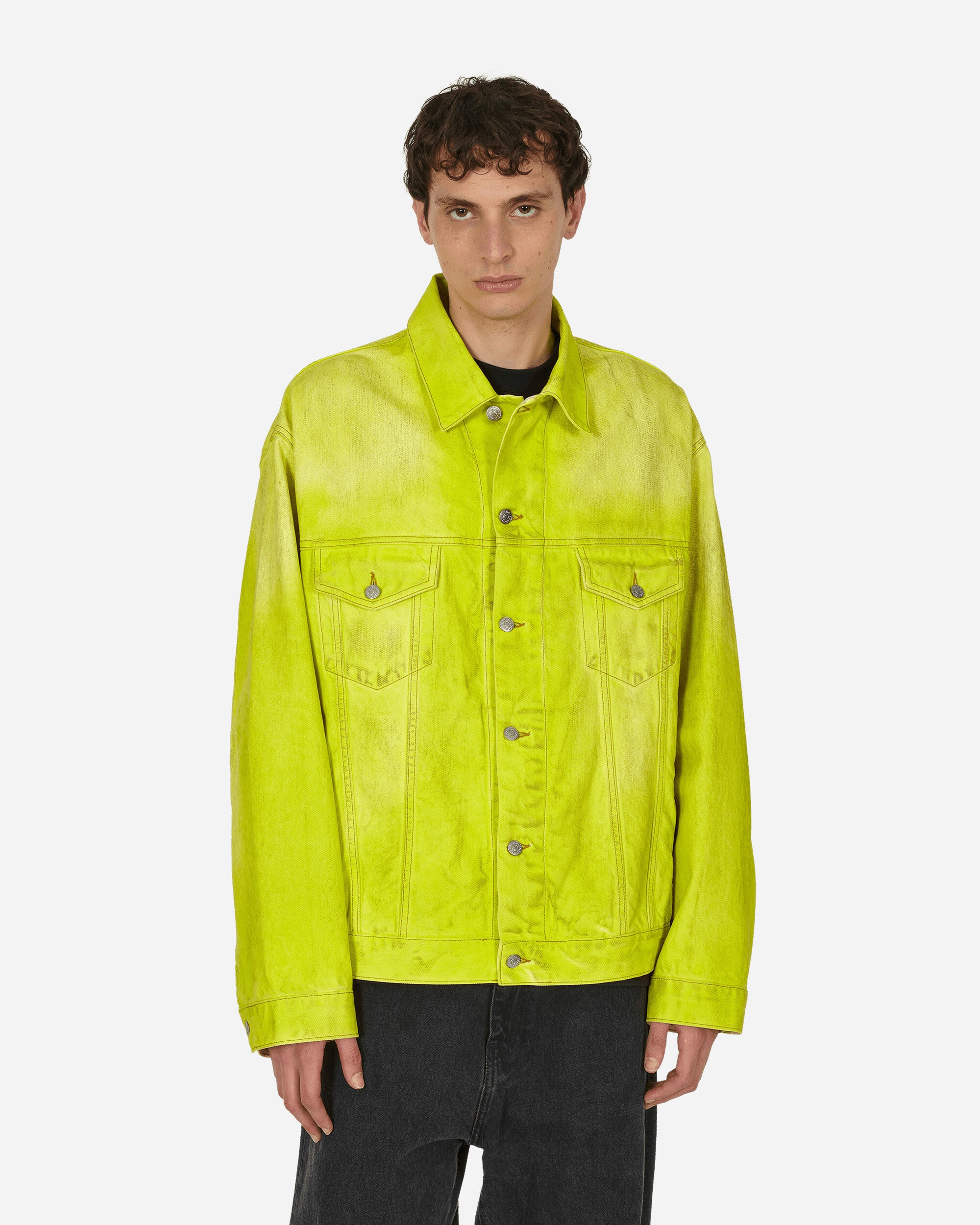 Shop Acne Studios Oversized Fit Denim Jacket Neon In Yellow