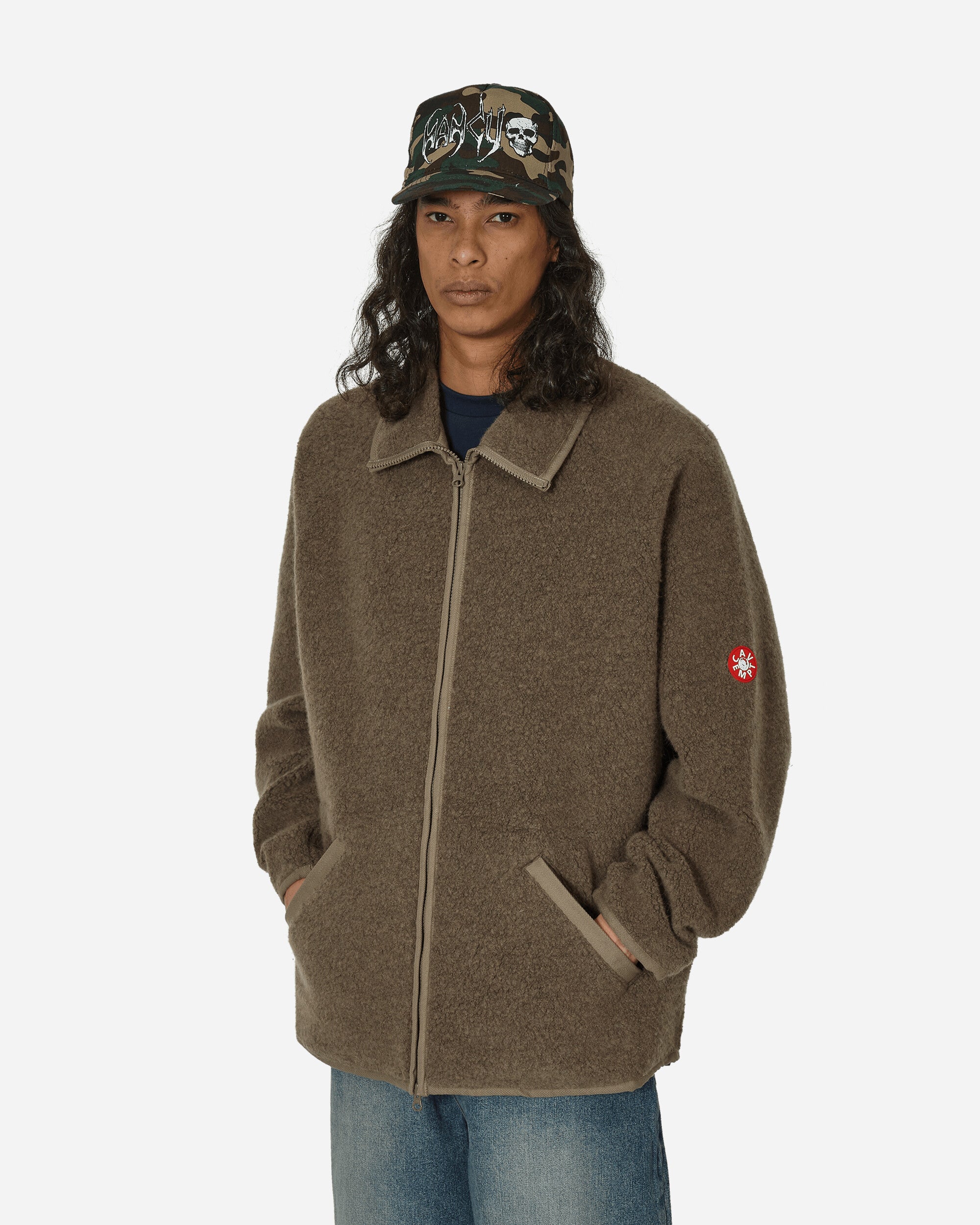 Shop Cav Empt Wool Boa Fleece Zip Up Jacket Khaki In Green