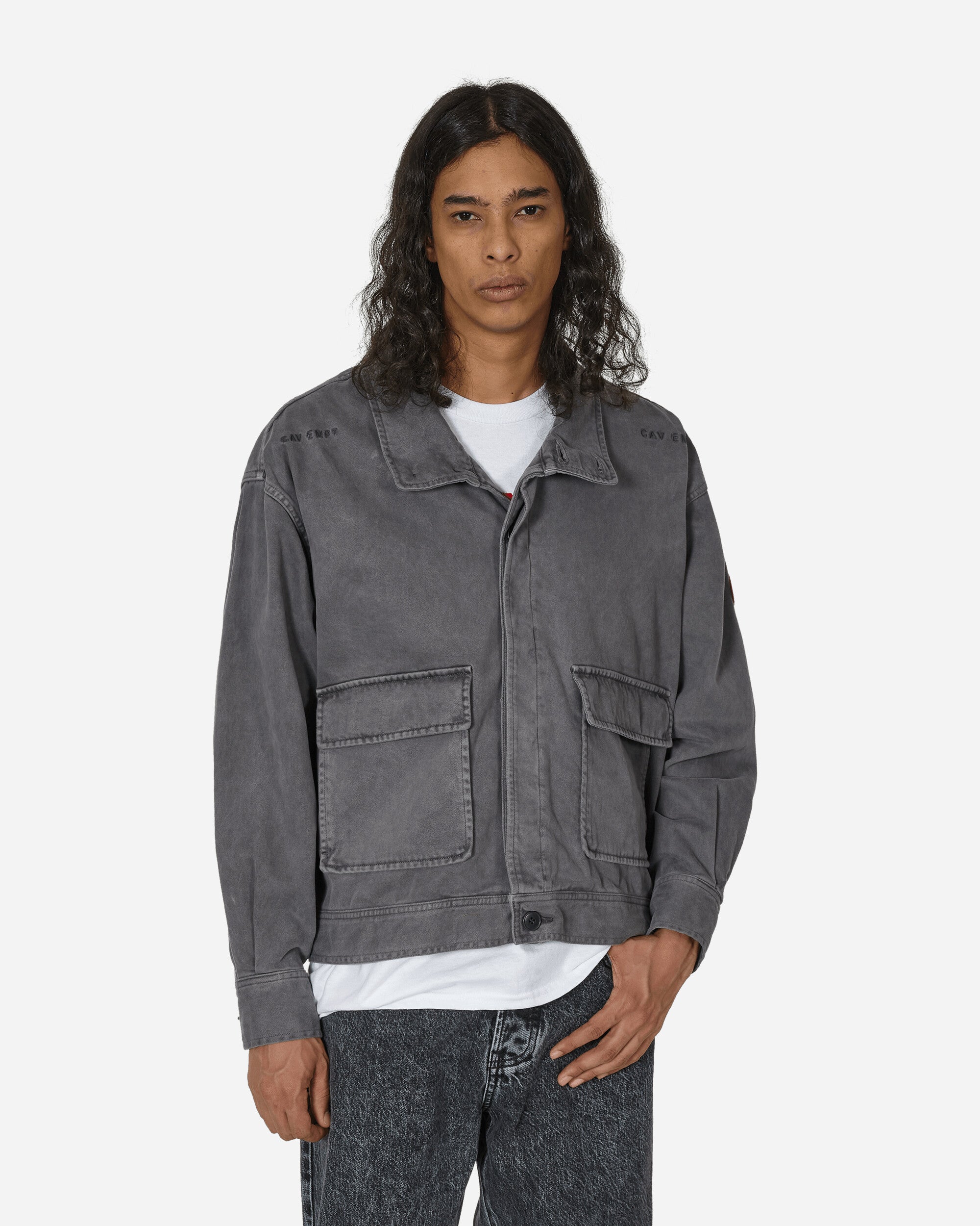 Shop Cav Empt Overdye Brushed Cotton Button Jacket Charcoal In Black