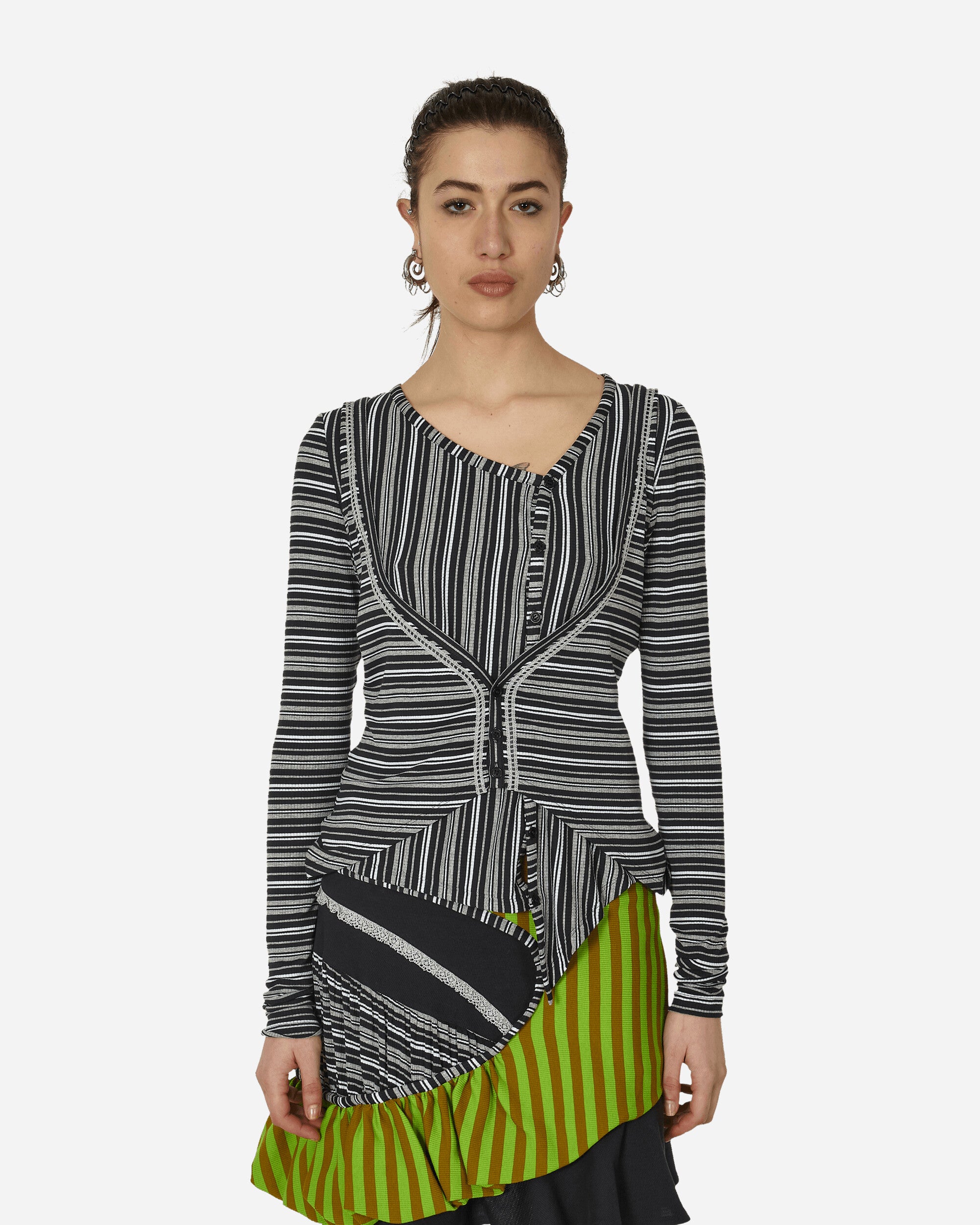 Shop Kiko Kostadinov Double Jersey Cardigan Night Stripe In Black