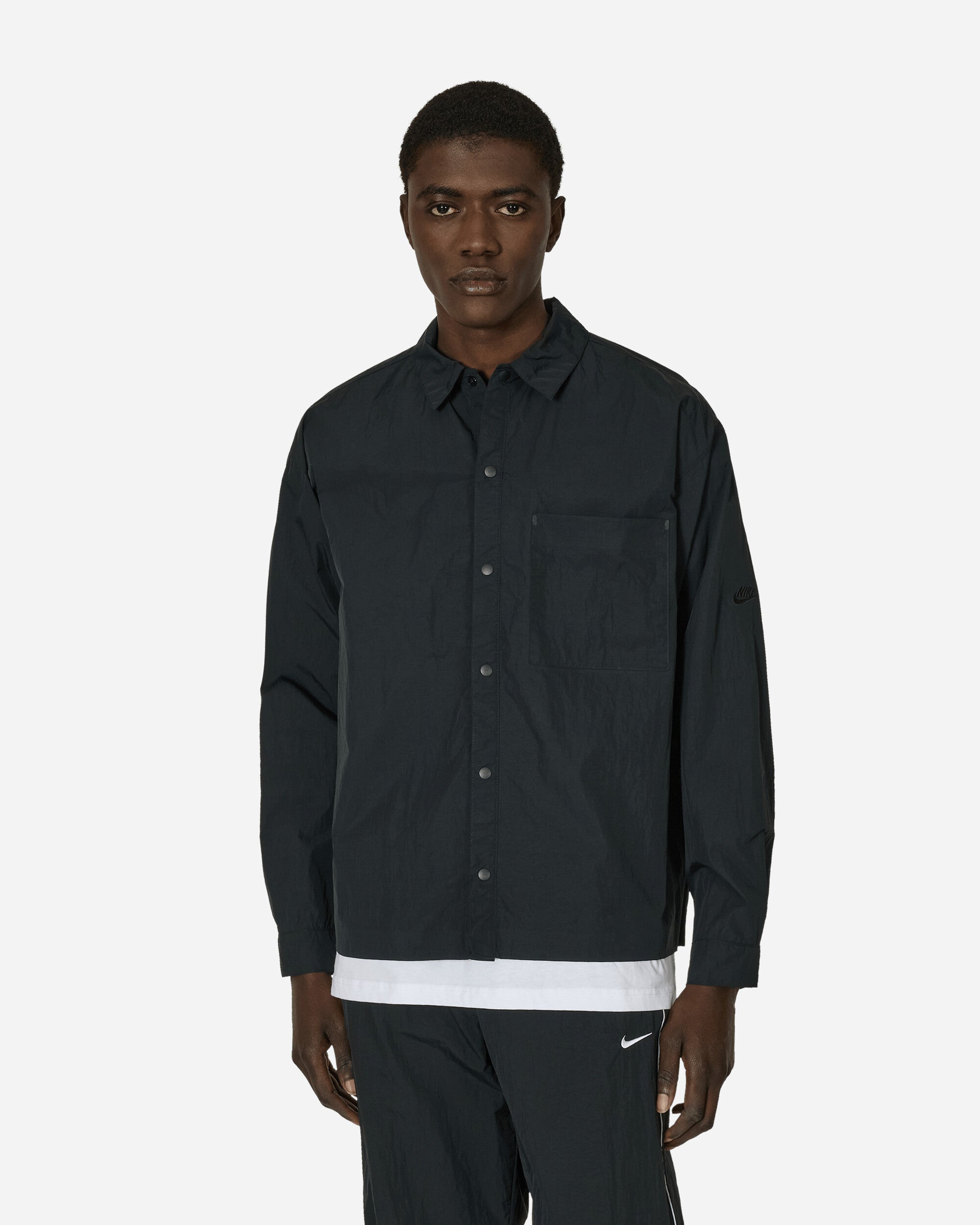 Shop Nike Tech Pack Woven Longsleeve Shirt In Black