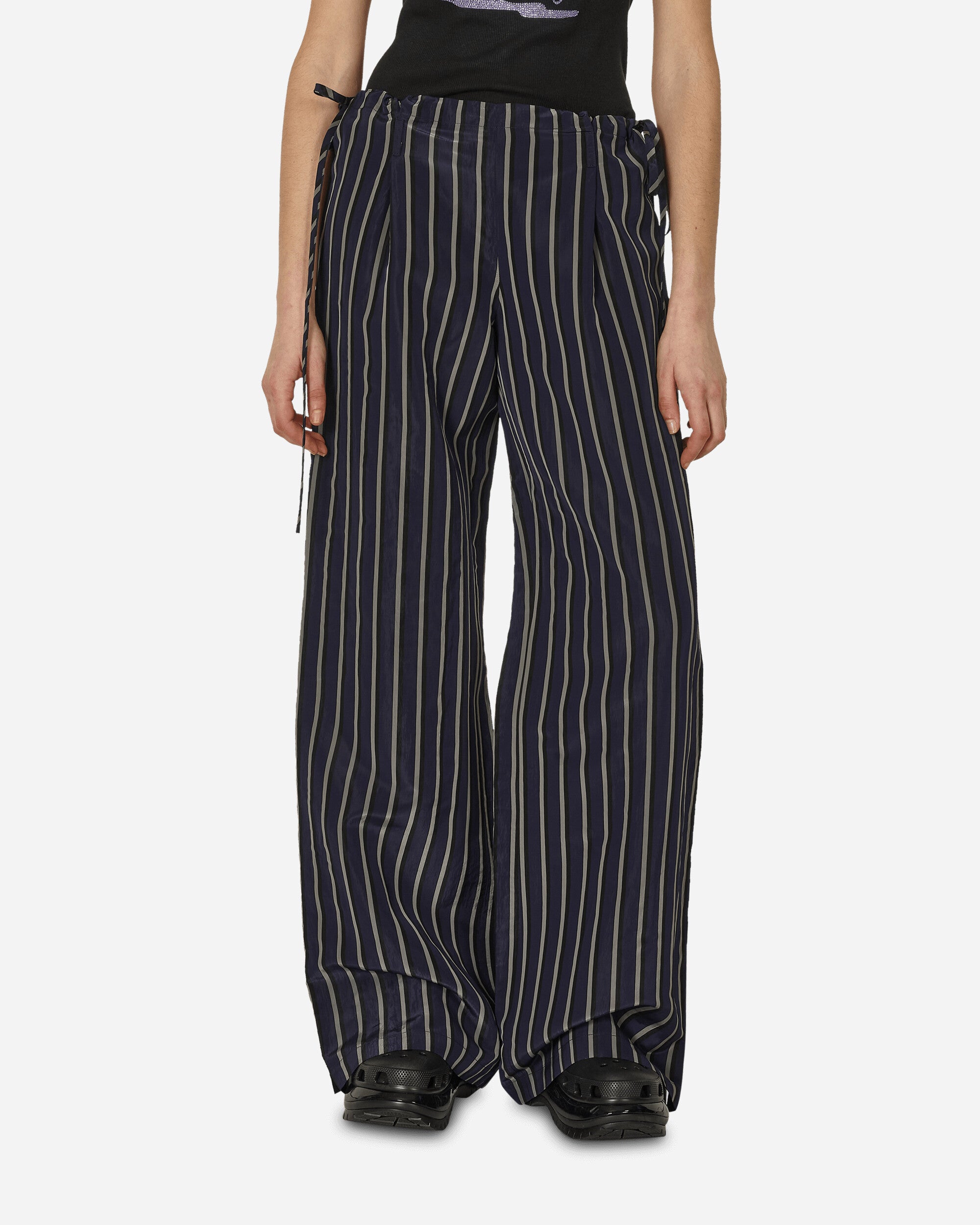 Shop Priscavera Stripe Wide Leg Drawstring Pants Navy In Blue
