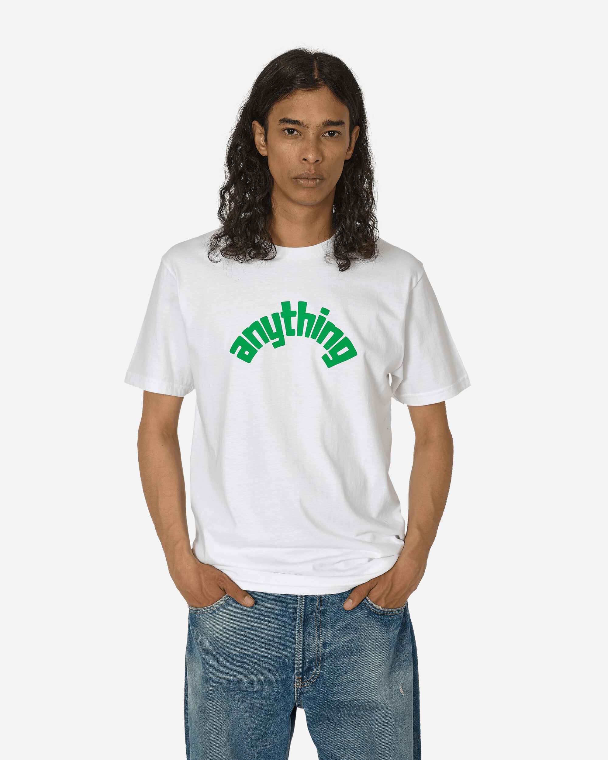 Shop Anything Curved Logo T-shirt White / Green In Multicolor