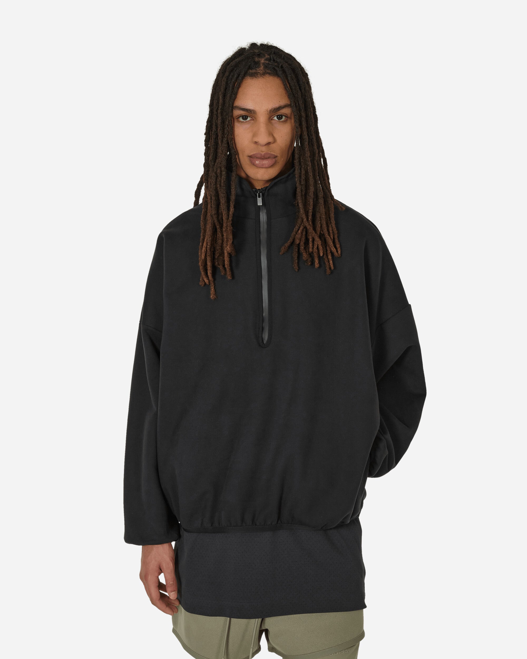 Shop Adidas Originals Fear Of God Athletics Suede Fleece Half-zip Sweatshirt In Black