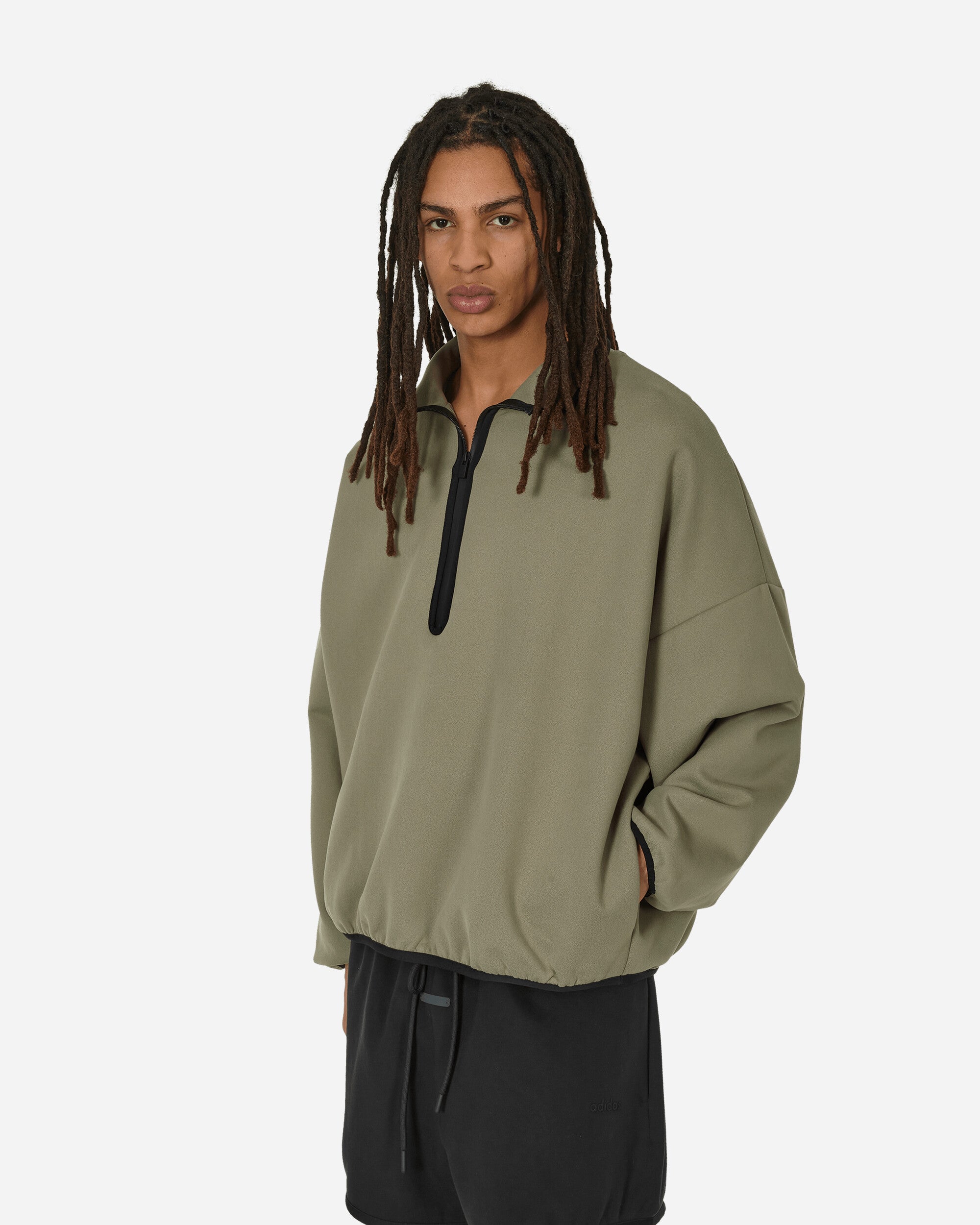 Shop Adidas Originals Fear Of God Athletics Suede Fleece Half-zip Sweatshirt Clay In Grey