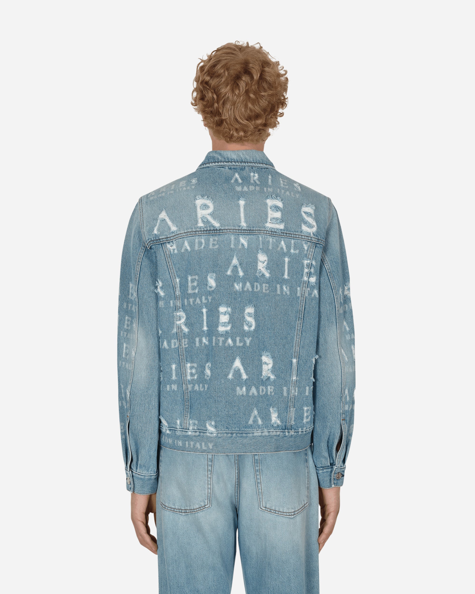 Shop Aries Destroyed Jean Jacket In Blue