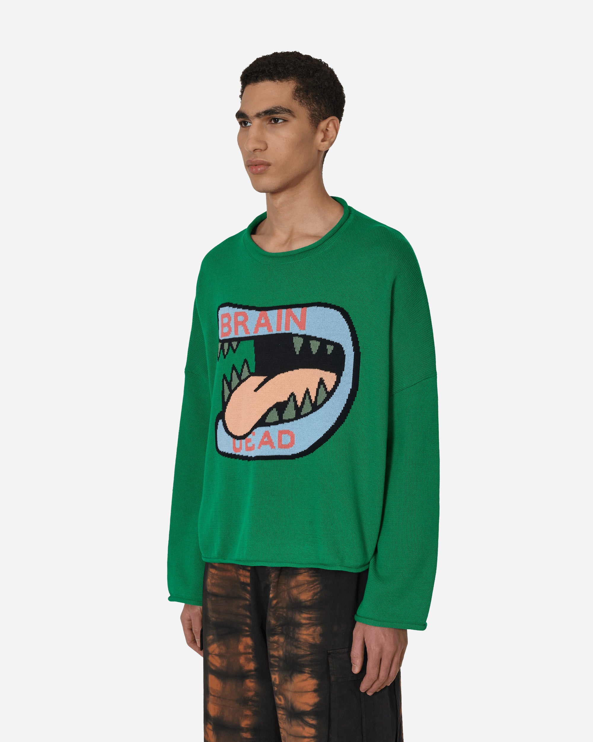 Brain Dead Big Bite Oversized Cropped Boxy Sweater Green