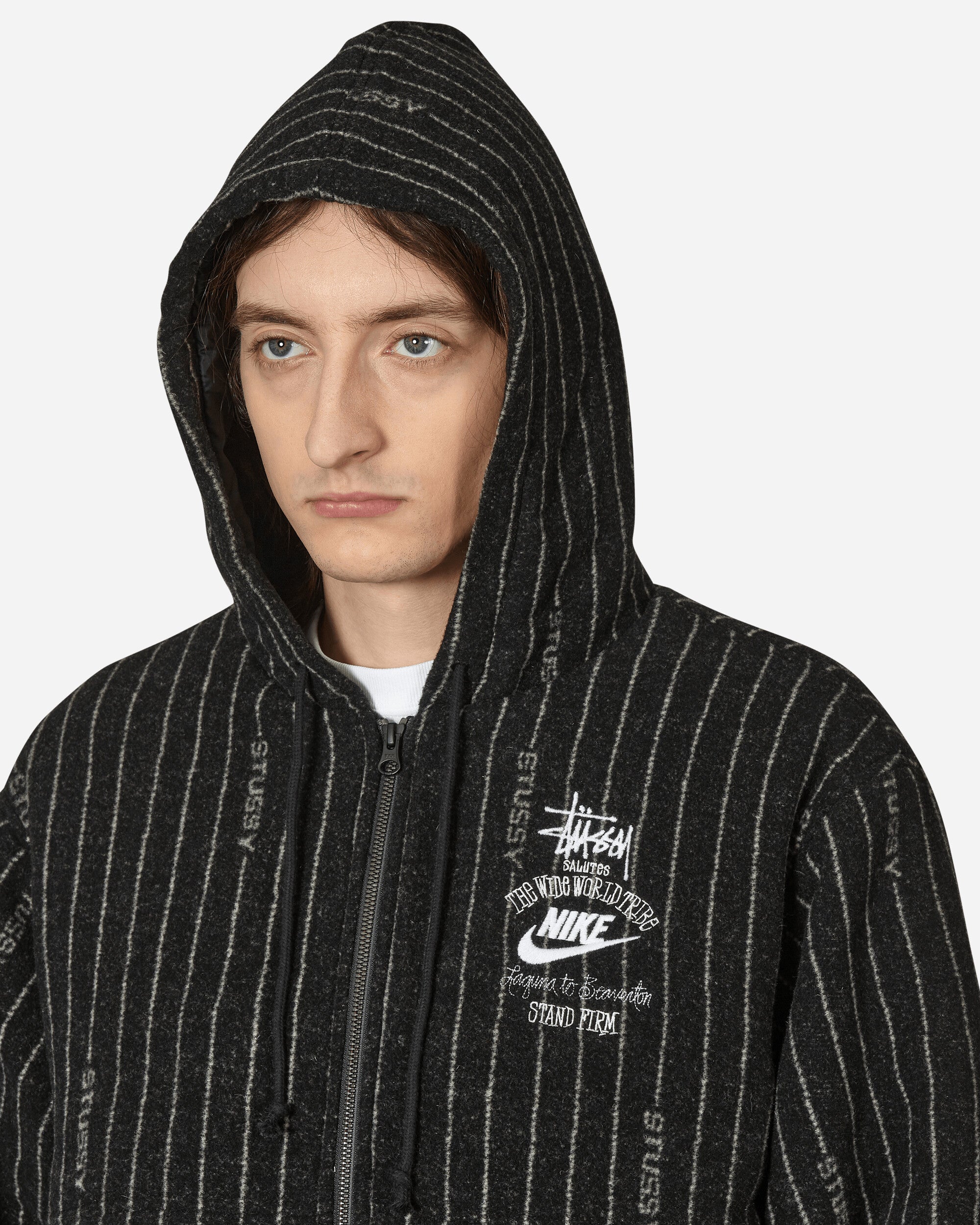 Nike Stüssy Stripe Wool Jacket Black - Slam Jam Official Store