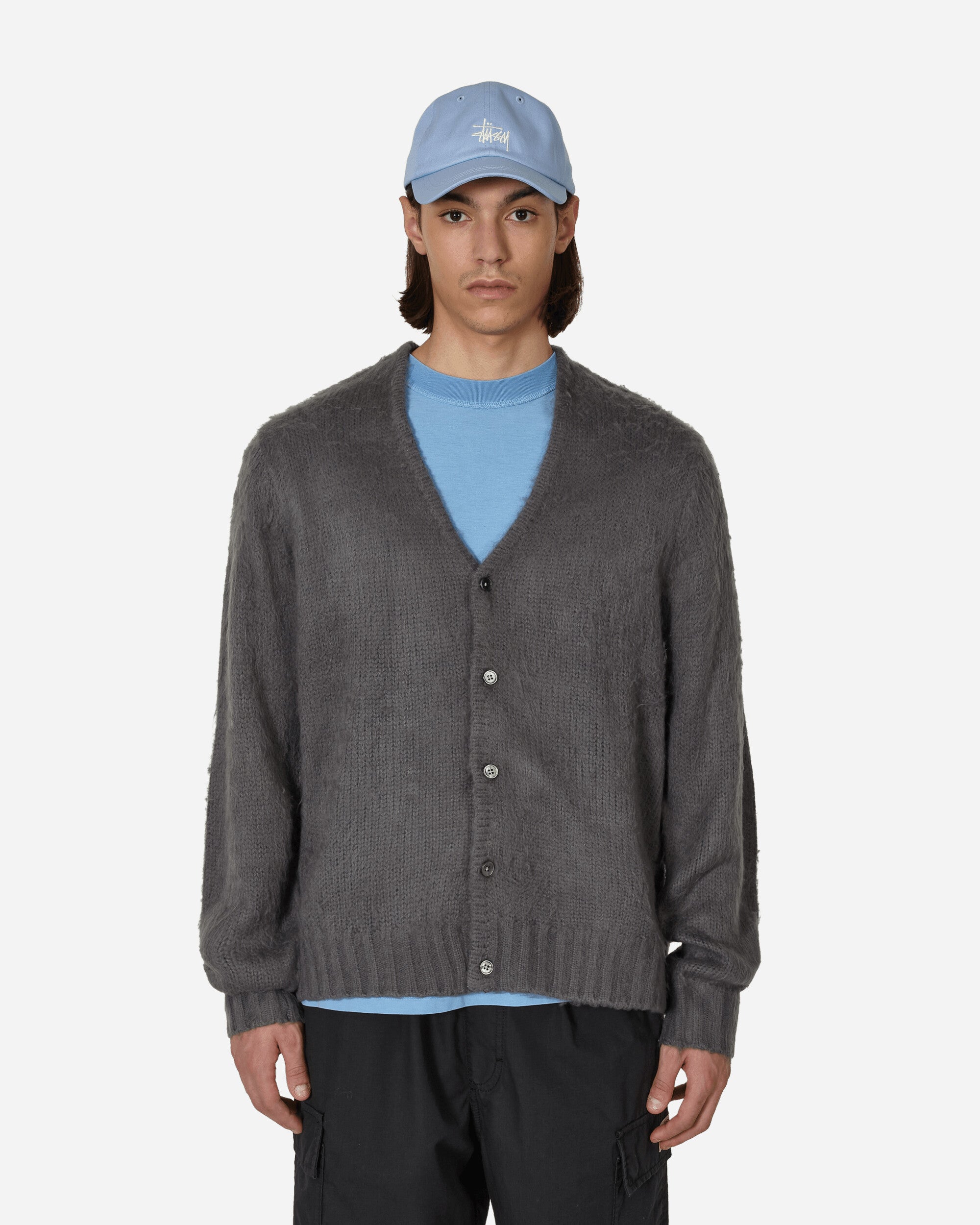 Gray Brushed Cardigan In Grey